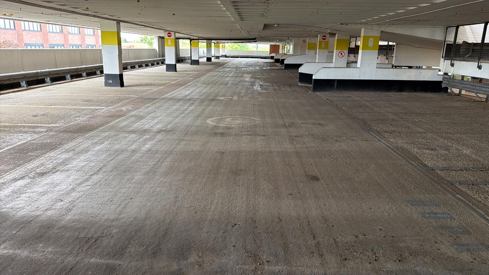 Empty bays on upper deck with clear signage